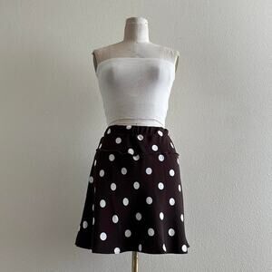 handmade silk blend brown white polka dot mini skirt